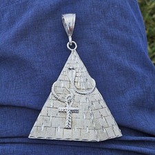 Vtg Egyptian Pyramid Pendant 925 Silver Royal Cobra Ankh Pyramid Pendant Signed