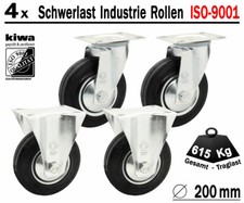 4 x Transport Schwerlast Lenkrollen Gummi Rollen Ø 200mm Le-Bo BS-Rollen GERMANY