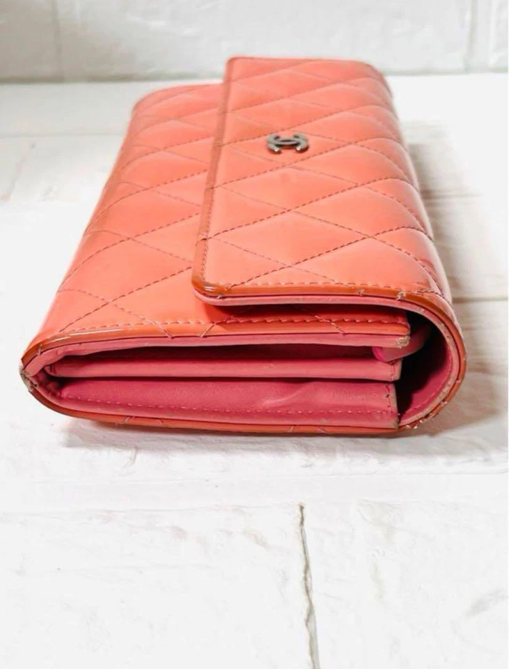 CHANEL long wallet patent leather enamel pink used from Japan Foto 4 de 4
