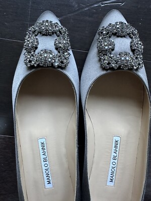 Manolo Blahnik Hangisi 37 グレー HANGISI | Blue Satin Jewel Buckle Pumps | Manolo Blahnik