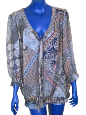 Yessica C&A Haut Femme Transparent Col V Manche Longue Top Fleurie