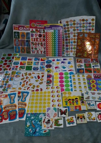 Vintage sticker lot Smiley Face robots puffy food sandylion & more vtg