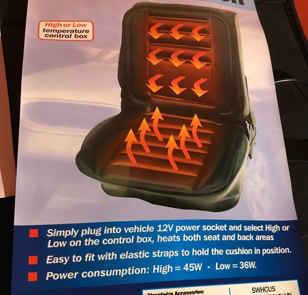 STREETWIZE 12v UNIVERSAL HEATED FRONT SEAT PADDED CUSHION FOR CAR/VAN