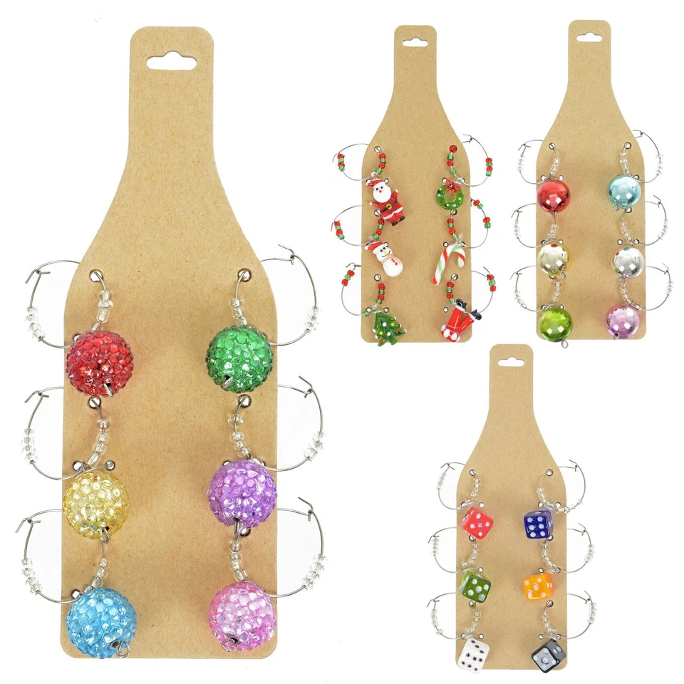 MR CRIMBO Pack Of 6 Wine Glass Charms Stainless Steel Christmas Party Table Decoration