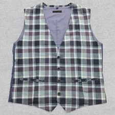 Uniqlo Vest Men's Large Blue Purple Plaid 4 Button Sleeveless Preppy Formal
