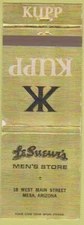 Matchbook Cover - Kuppenheimer Men's Clothes Le Sueur's Mesa AZ WORN