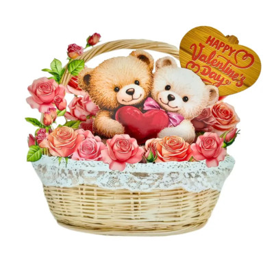 3D Pop Up Valentine s Day Card Love Bears in Flower Basket Cute