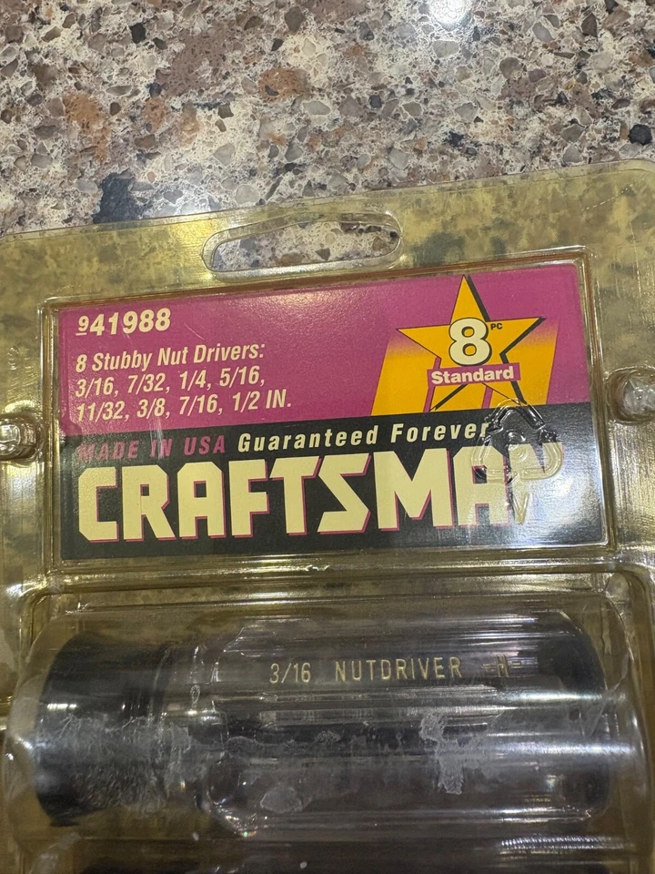 Vintage CRAFTSMAN 8 pc. SAE STUBBY NUT DRIVER SET  41988 Made in USA 1/2-3/16 H - Image 2 of 4