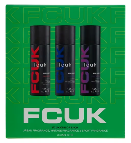 FCUK One Of Each Body Spray Trio Mens Gift Set Urban, Sport & Vintage Xmas 2023 eBay