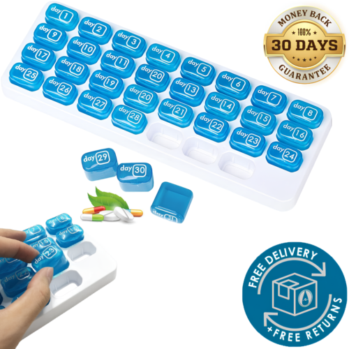 31 Day Monthly Pill Organizer Portable Medicine Box for Daily Vitamin Supplement
