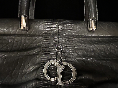 Christian Dior Karenina Large Tote Bag Black Textured Leather Silver HW  Zipper