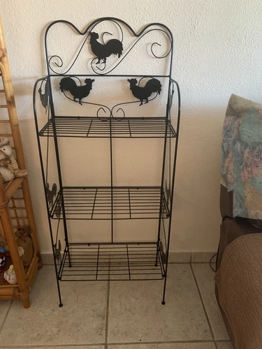 Rooster Pattern Black Metal Folding Display 3 Tier Shelf Stand