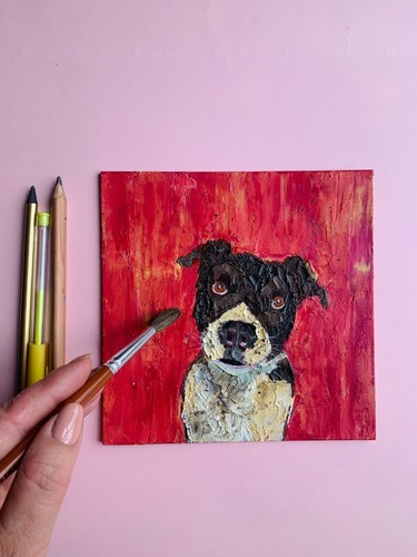 Dipinto olio cane animale domestico originale arte animale olio opera d'arte dipinto da foto - Foto 2 di 9