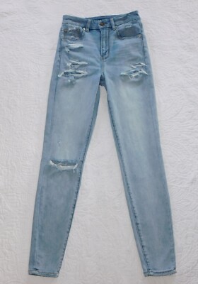 AMERICAN EAGLE  Size 2 R   CURVY SUPER HI-RISE JEGGING Distressed Jeans 2R #CX47
