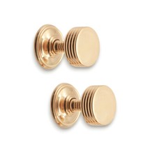 Image of Door Knob Antique Polished Brass Internal Ribbed Round Mortice Handle Set