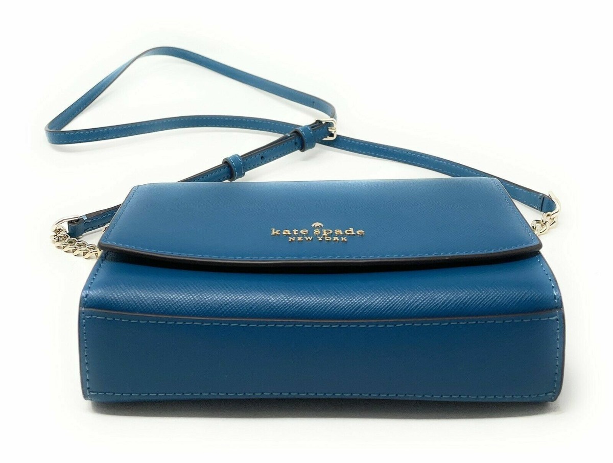kate spade ライトブルー ビジネスバッグ Kate Spade Staci Small Flap Chain Crossbody Blue Saffiano WLR00632
