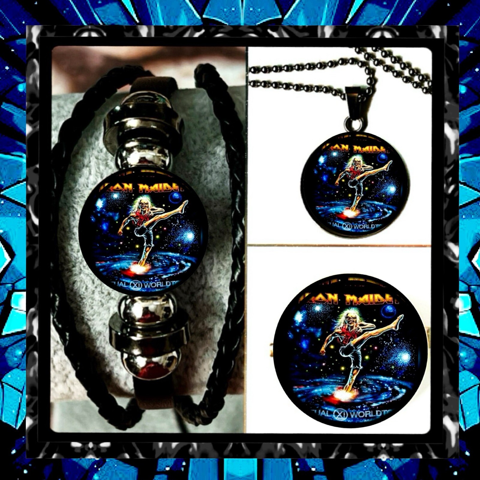 Ironmaiden Bruce Dickinson Virtual XI British Bracelet Necklace Pin Set Limited Edition Heavy Metal Collection