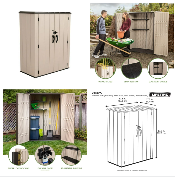 53 Cu Ft Outdoor Vertical Double Door Plastic Storage Shed Yard