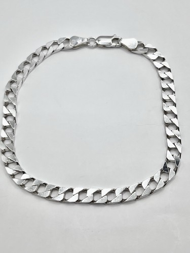 Mens Silver Square Curb Bracelet 925 Silver 8 inch solid - 第 1/9 張圖片