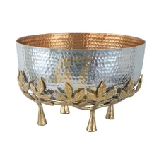 Aluminum Hammred Metal Bowl w/ Floral Stand Silver Gold Indoor Tabletop Decor