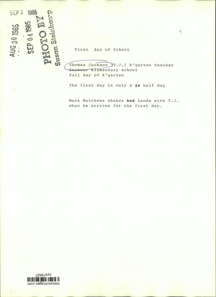 1985 Press Photo Thomas "T.J." Jackson at Seymour Elementary School