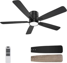 48 Inch Flush Mount Ceiling Fans with Lights, 6-Speed Reversible Quite Motor, 6C