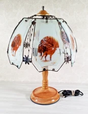DEER HUNTER OK Lighting Touch Lamp Glass Panels Desk Table 23" x 15" VTG