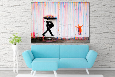 BANKSY FRAMED CANVAS STREET GRAFFITI PAINTING ART PRINT