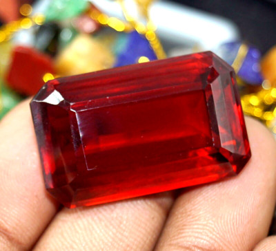 130.45 Ct EGL Certified Natural Red Zircon Cambodian Emerald Cut Loose Gemstone