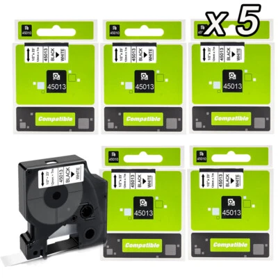 5x Schriftband für Dymo D1 45013 Schwarz auf Weiß 12mm Dymo LabelManager 160 280