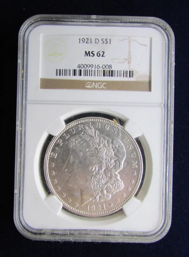 1921 D 1oz Silver Morgan Dollar MS62 NGC