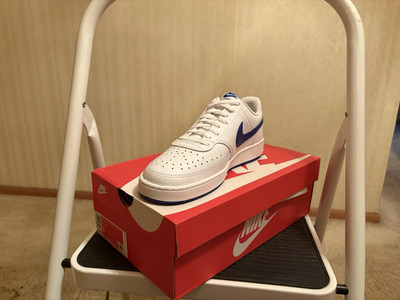 Nike Court Vision Lo Men's Low Top Lace Up Sneakers White/Blue CD5463-103