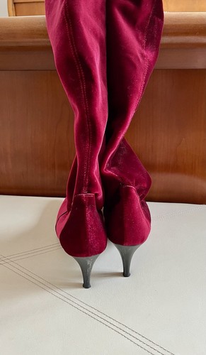 GOMMA Red Stretch Velvet Boots-UK 4/EU 37-VGC - Picture 6 of 9