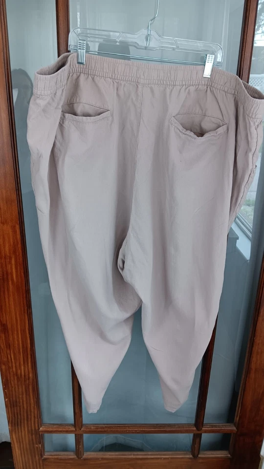 Old Navy 女式加 4X 亚麻卡其色裤子拉松紧腰舒适 — 第 4/4 张图片