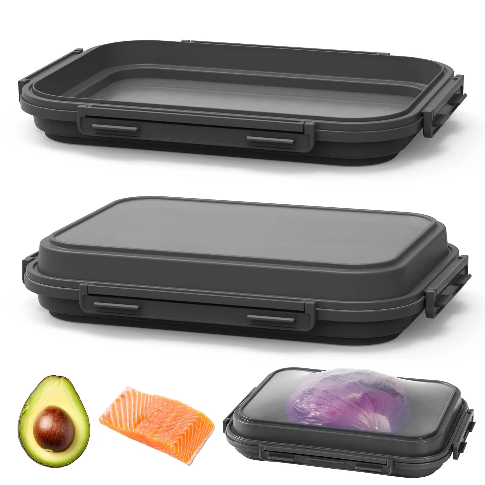 2 Pack Silicone Food Fresh-Keeping Storage Containers with Lid, Dual-Shape De...
