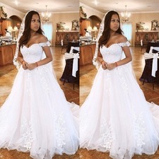 Elegant Wedding Dresses Off The Shoulder Lace Appliques A Line Bridal Gowns
