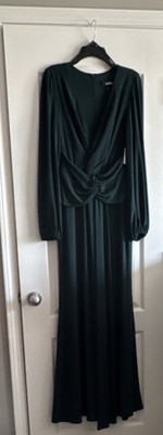 BA Nites Women's Long Sleeve Pine Green Formal Gown Dress Twist Front Size 10
