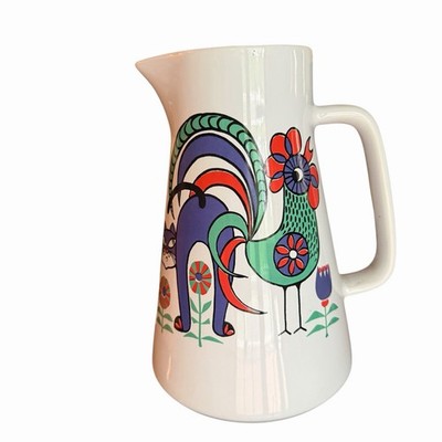 MCM Vintage Waechtersbach Retro Pitcher West Germany Pottery Cat and Rooster 8'' 