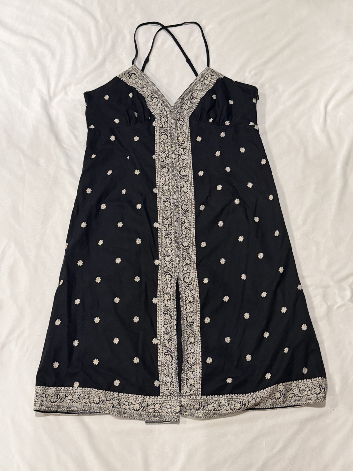 Vintage Y2K GAP Black Bandana Print Boho Midi Dress Size 12 Summer 04