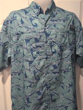 Columbia PFG SUPER TAMIAMI Short Sleeve Fishing Shirt Men's Med Swordfish  Wave
