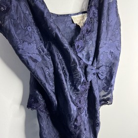 Vtg Victoria's Secret Bodysuit Womens Medium Navy Blue Floral Teddy Lingerie