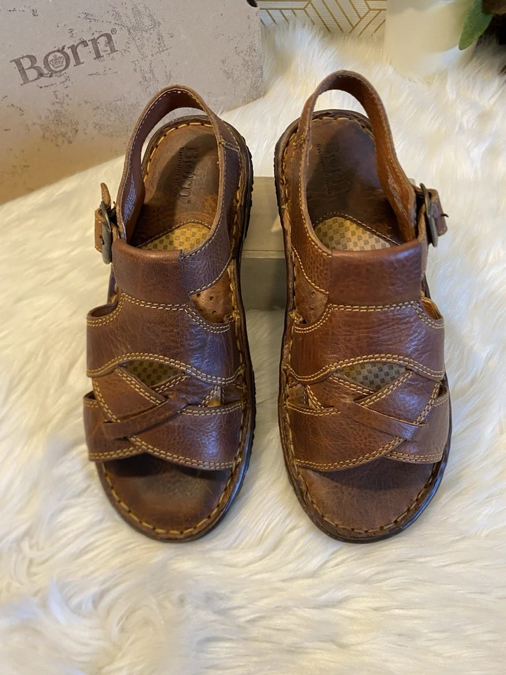 New W/ Box Born Women’s Brown Leather Fisherman Sandals Med Fit Size 8 / 39 Boho - Image 3 of 4