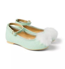Janie and Jack x Disney Tinker Bell Ballet Flat Faux Fur Mint Green Sparkling 2K