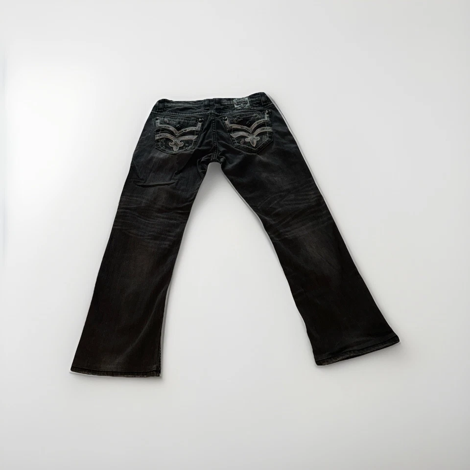 Pantalones de mezclilla rectos ajustados negros Rock Revival Triton para hombre 36 x 32 desgastados Foto 2 de 4