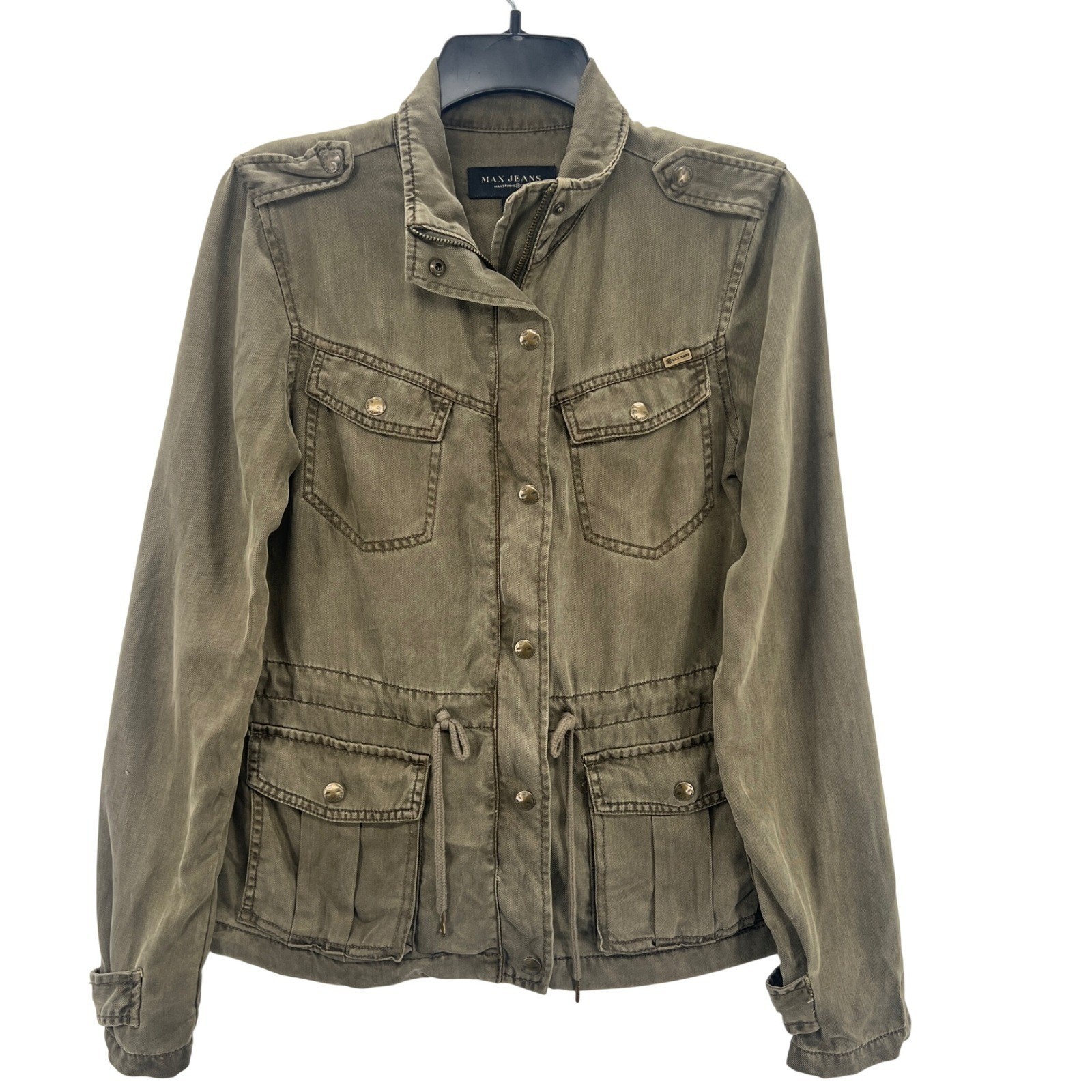 Women's Olive Utility Military Jacket Lightweight Tencel Xs