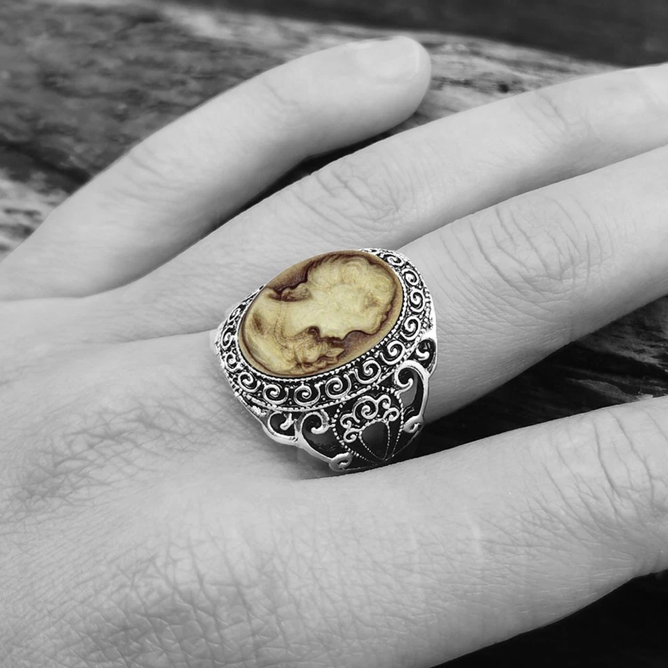 Wholesale Lot 10pcs Gray Lady Queen Cameo Rings Vintage 5 Style Assorted Jewelry - Image 4 of 4