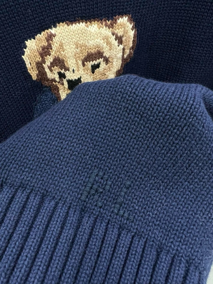 Polo Bear Crewneck Sweater BLUE Ralph Lauren Bear Motif cotton Jumper sz M Women - Image 3 of 4