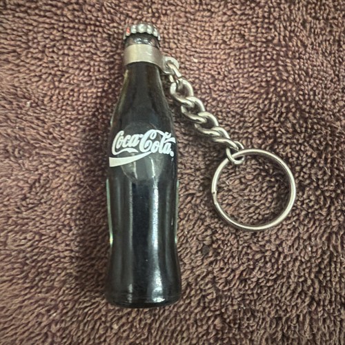 Vtg Mini Coke Bottle Key Chain 3.25 Inch Glass Liquid Filled Coca-Cola Bottle