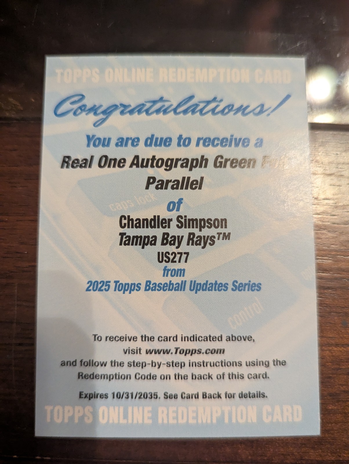 2025 Topps Update Baseball Chandler Simpson Real One Autograph Greenfoil /99 RC