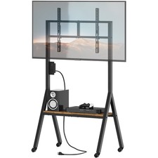 Rolling TV Stand for 50 TVs with Power Outlets, Mobile TV Stand on Wheels and...